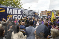 Candidate For New Jersey Governor Mikie Sherrill Speaks At A Kick Off Event And Campaign Rally For Her "Driving Down Costs" Bus Tour Outside Of Bloomfield College