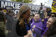 Candidate For New Jersey Governor Mikie Sherrill Speaks At A Kick Off Event And Campaign Rally For Her "Driving Down Costs" Bus Tour Outside Of Bloomfield College