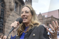 Candidate For New Jersey Governor Mikie Sherrill Speaks At A Kick Off Event And Campaign Rally For Her "Driving Down Costs" Bus Tour Outside Of Bloomfield College