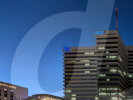 ARD And BR Logos Illuminated On Bayerischer Rundfunk Building At Night