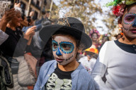  Catrinas Parade In Barcelona During The Day Of The Dead.