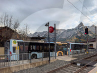 Bus Station With Tyrolean Buses At Ehrwald Train Station