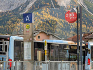 Bus Station With Tyrolean Buses At Ehrwald Train Station
