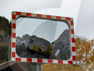 Reflection Of Zugspitze Massif In A Road Safety Mirror In Tyrol