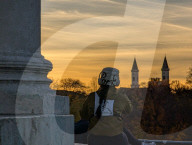 People View Munich's Iconic Skyline From The Monopteros At Sunset