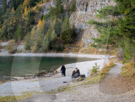 Lake Blindsee With Zugspitze Massif And Autumnal Forests In Tyrol