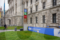 Palace Of Justice Munich (Justizpalast Muenchen) With Public Transport Sign