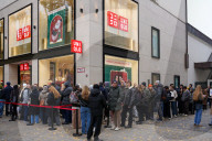 Large Crowd Queues Outside The First Uniqlo Store In Munich, One Day After Opening
