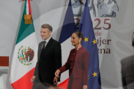 President Of France Emmanuel Macron News Conference In Mexico