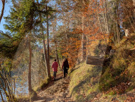 Hiking At Lake Hechtsee In Tyrol With Brandenberg Alps View In Autum