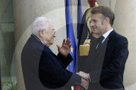 Mahmoud Abbas Meets Emmanuel Macron At The Presidential Elysee Palace In Paris