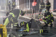 Civil Protection, Police, Red Cross, And Firefighters Conduct An Exercise In The Railway Tunnel.