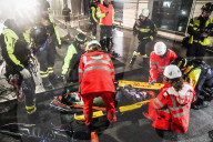 Civil Protection, Police, Red Cross, And Firefighters Conduct An Exercise In The Railway Tunnel.