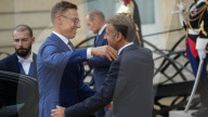 French President Emmanuel Macron Welcomes Finnish President Cai-Goran Alexander Stubb To The Elysee Palace