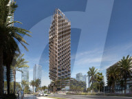 Exoskeleton building with terraced pools