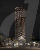 Exoskeleton building with terraced pools