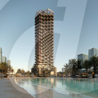 Exoskeleton building with terraced pools