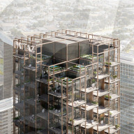 Exoskeleton building with terraced pools