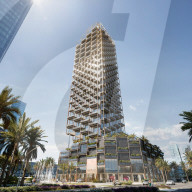 Exoskeleton building with terraced pools