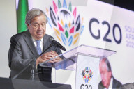 António Guterres auf einer Pressekonferenz zu Beginn des G20-Gipfels in Johannesburg