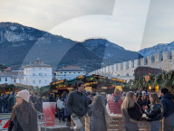 Christmas Markets And Festive Light Installations In The Alpine Italian City Of Trento 