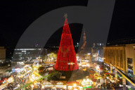 Largest Christmas Tree in Dortmund Lit Up