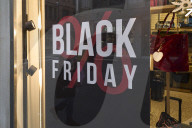 Black Friday Sale Sign On Storefront Window In Bari