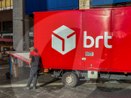 BRT Italy Courier Unloads Delivery Truck