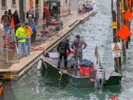 Diver Conduct Construction Work In Cannaregio Canal In Venice