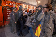 Revuelta Supporters Protest Outside PSOE Headquarters In Madrid