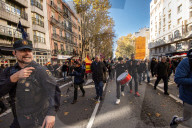 Revuelta Supporters Protest Outside PSOE Headquarters In Madrid