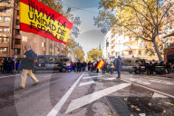 Revuelta Supporters Protest Outside PSOE Headquarters In Madrid
