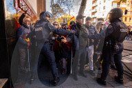 Revuelta Supporters Protest Outside PSOE Headquarters In Madrid