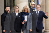 President Macron Welcomes President Zelensky And His Wife Zelenska In Paris.