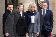 President Macron Welcomes President Zelensky And His Wife Zelenska In Paris.