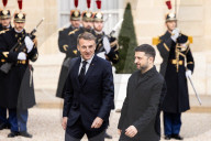 President Macron Welcomes President Zelensky And His Wife Zelenska In Paris.