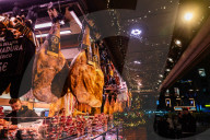 Pork Sausages At The Boqueria Market During The African Swine Fever Outbreak In Catalonia.