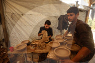Displaced Palestinian Potters Build a Mud Workshop in Al-Zawaida, Central Gaza Strip