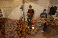 Displaced Palestinian Potters Build a Mud Workshop in Al-Zawaida, Central Gaza Strip