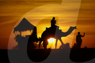 Tourists Enjoy a Camel Safari - India