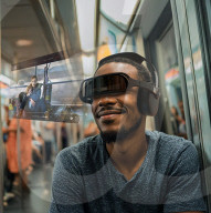 Headphones with pull down video screen