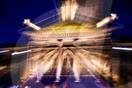 Beautiful Bundeshaus Illuminated Parliament Building or Federal Palace with Statue at Night in City of Bern, Bern Canton, Switzerland.