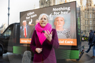Daisy Cooper social care press conference outside Parliament.