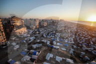 Displaced Gazans in beach tents