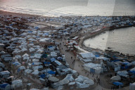 Displaced Gazans in beach tents