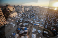 Displaced Gazans in beach tents