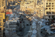 Displaced Gazans in beach tents