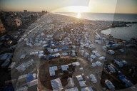 Displaced Gazans in beach tents