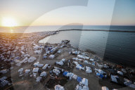 Displaced Gazans in beach tents