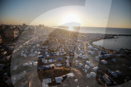Displaced Gazans in beach tents